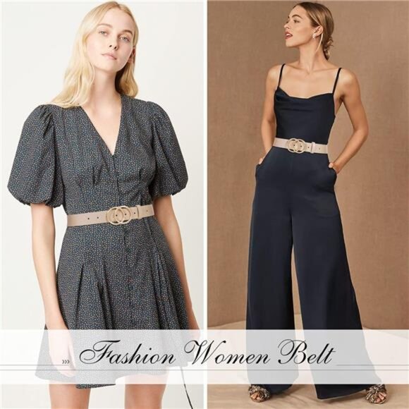 Women Leather Belt Beige E - Picture 5 of 6